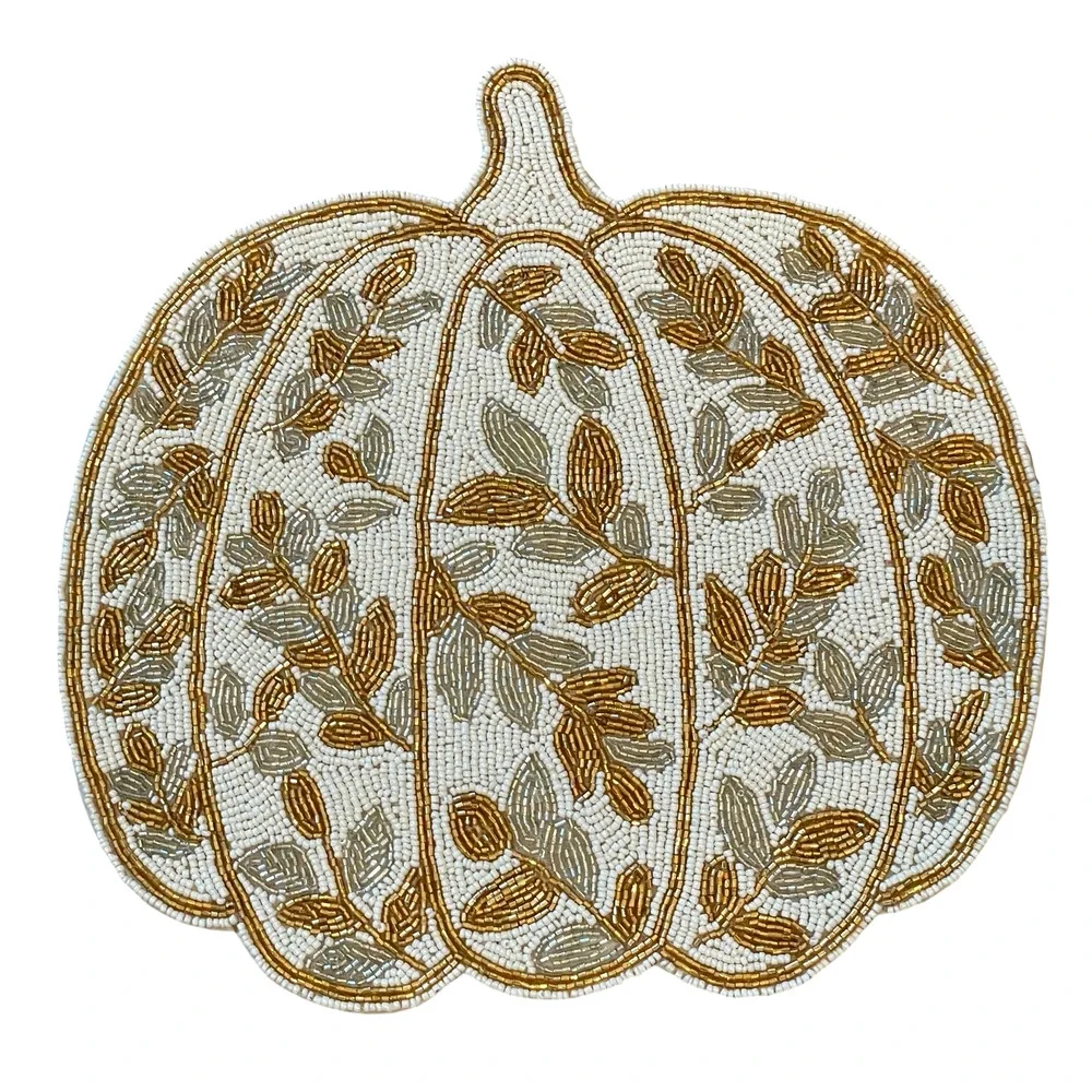 TAHARI Beaded PUMPKIN Placemat 15in Multicolor Fall Thanksgiving Kitchen New